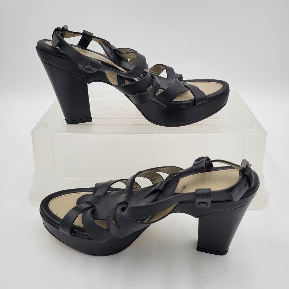 Barneys New York Made in Italy 3.5" Heel Leather Upper Sandal Black US 6.5/Eur37